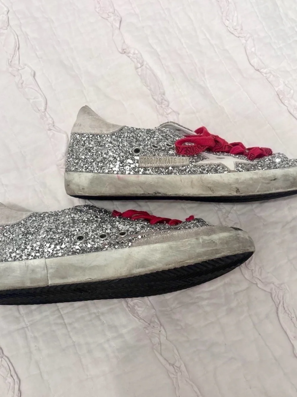 Authentic Golden Goose Sneakers Superstar Silver glitter red laces EU 40, US 9